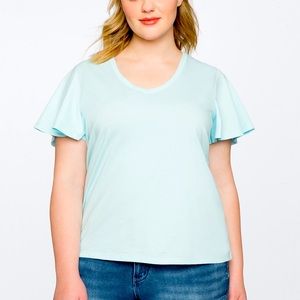 Eloquii Light Blue Tie Back V Neck Tee Size 22/24